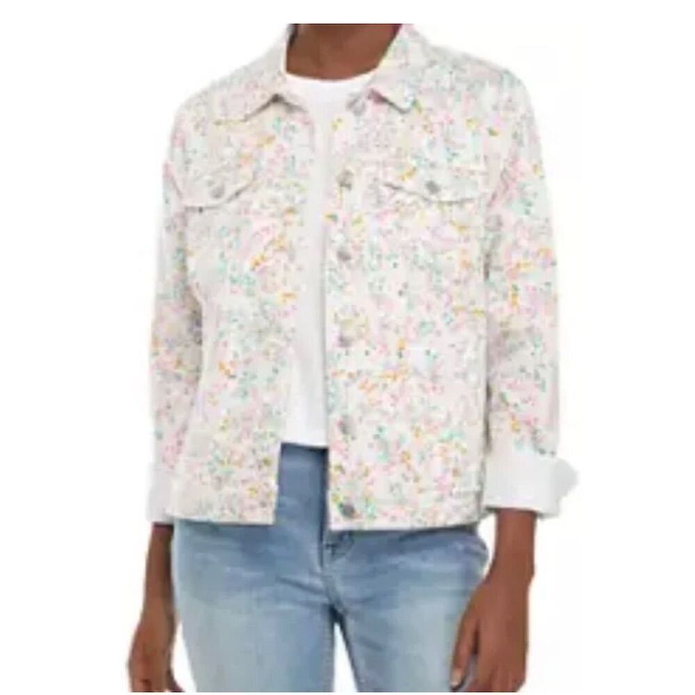 Crown & Ivy Women's Floral Jean Jacket Multicolor Large